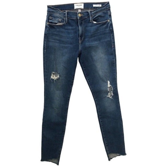 T7 FRAME DENIM JEANS SIZE 28 Le Skinny de Jeanne DISTRESSED SLIM RIPPED US 6 - Picture 2 of 13